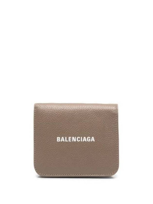 Luxury Balenciaga Trending 2026 Logo Coin Pocket Flap Half Wallet Brown