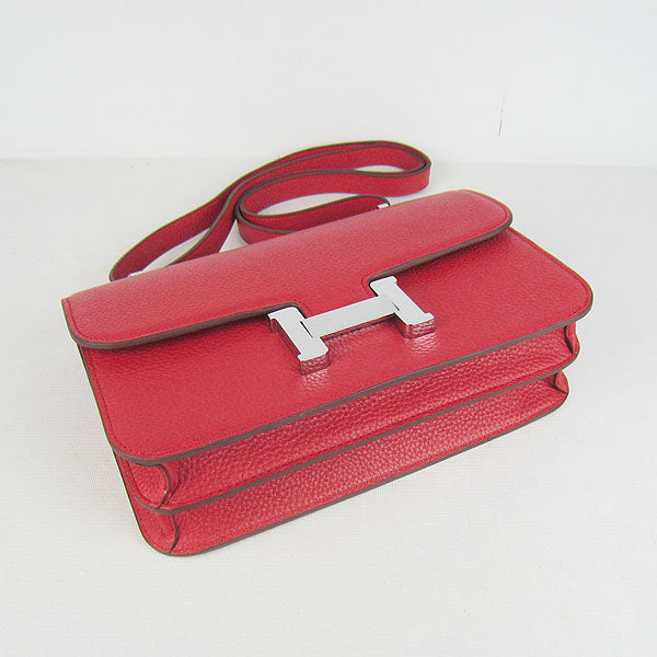 Luxury Hermes calf Leather Message Bag red silver