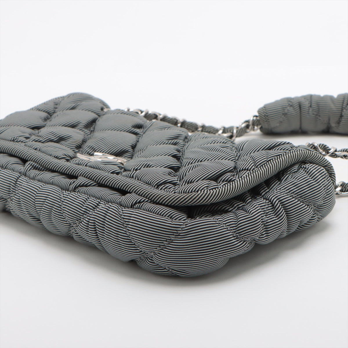 Chanel Bubble Kilt Nylon Chain Shoulder Bag Gr Silver 13th