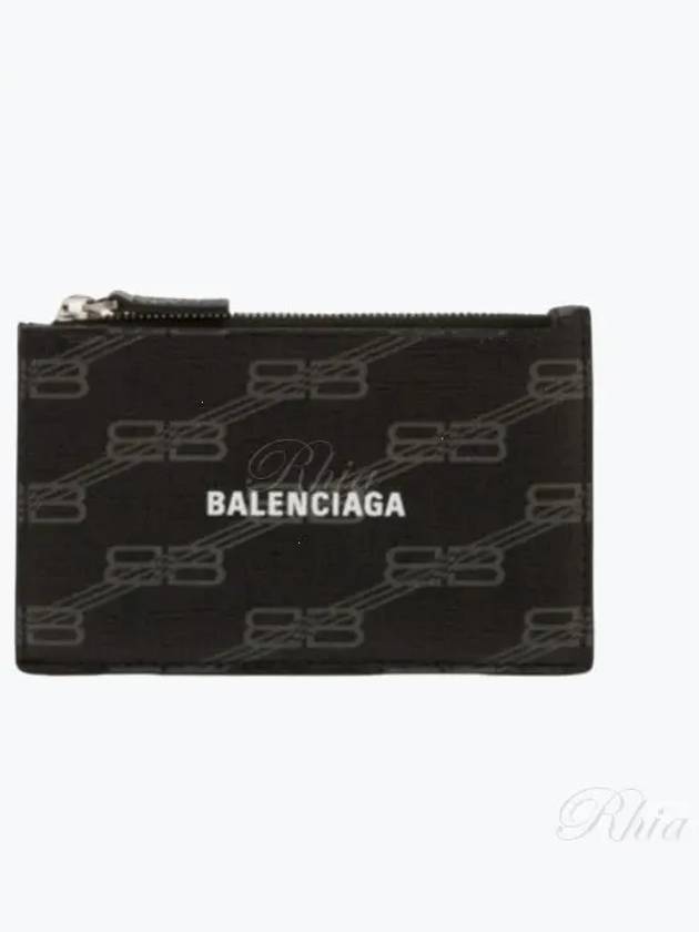 Luxury Balenciaga Trending 2026 BB Monogram Coated Canvas Coin Card Wallet Black