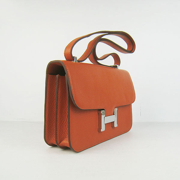 Luxury Hermes Calf Leather Message Bag Orange Silver
