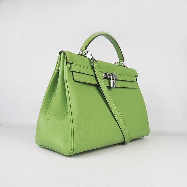Luxury Hermes Kelly 35cm Togo Leather Handbag Green/Silver