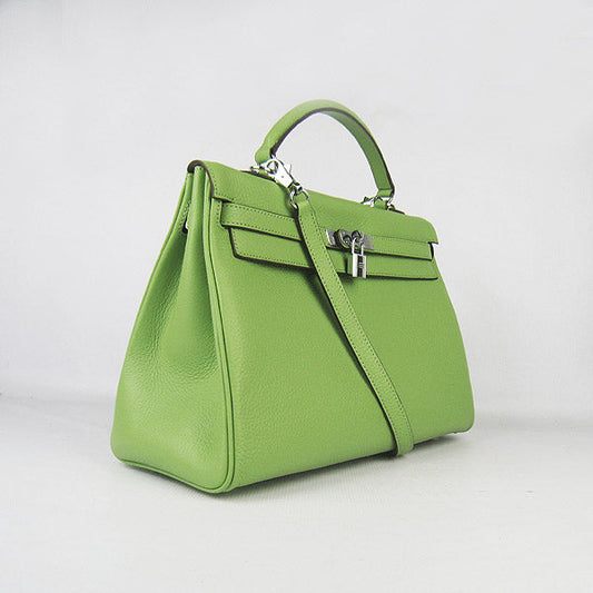 Luxury Hermes Kelly 35cm Togo Leather Handbag Green/Silver