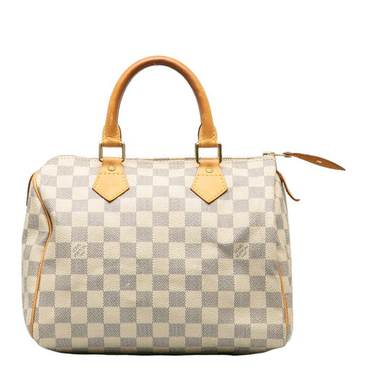 Louis Vuitton Damiere Azur Speed 25 Handbag N41534 White PVC Leather Lady Louis Vuitton