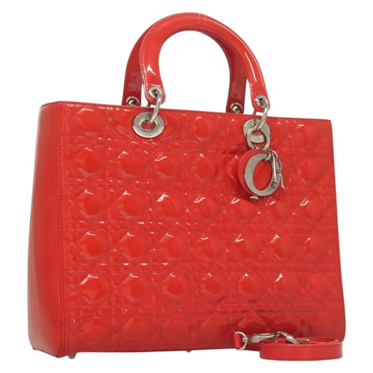Christian Dior Lady Dior Patent Patent Leather Red Patent_Leather Bag  