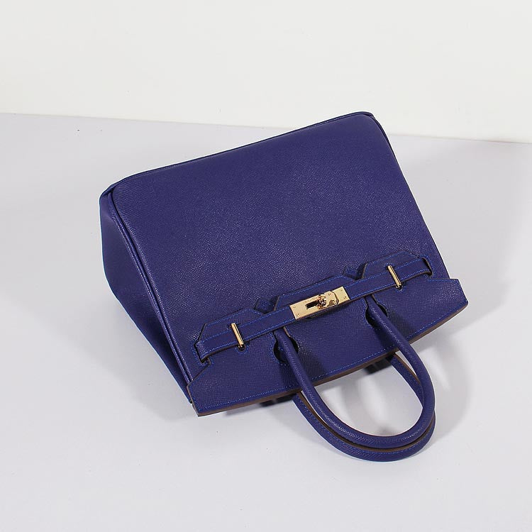 Luxury Hermes 30cm Birkin Bag Epsom Leather with Strap Electric Blue Gold