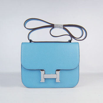 Luxury Hermes Constance Cowskin Leather Bag light blue silver