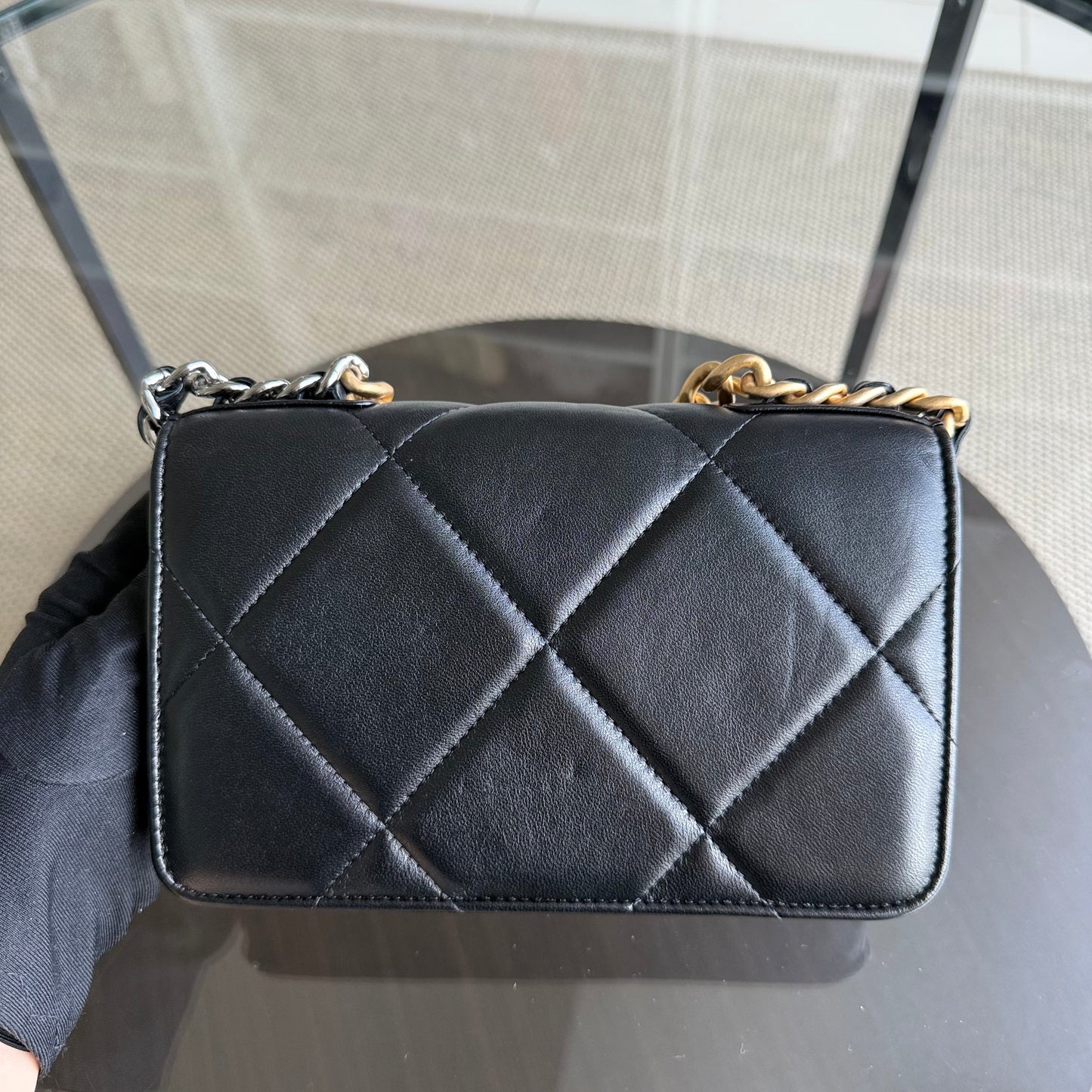 Chanel C19 WOC 19 Bag Wallet On Chain Quilted Lambskin Black Two Tone Gold Hardware Microchip