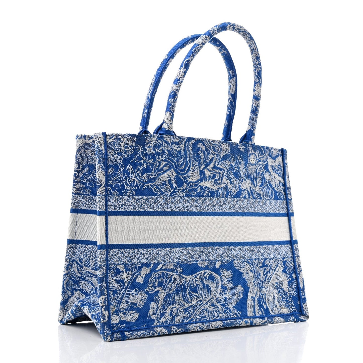 Christian Dior Canvas Embroidered Medium Dioriviera Toile De Jouy Book Tote Fluorescent Blue
