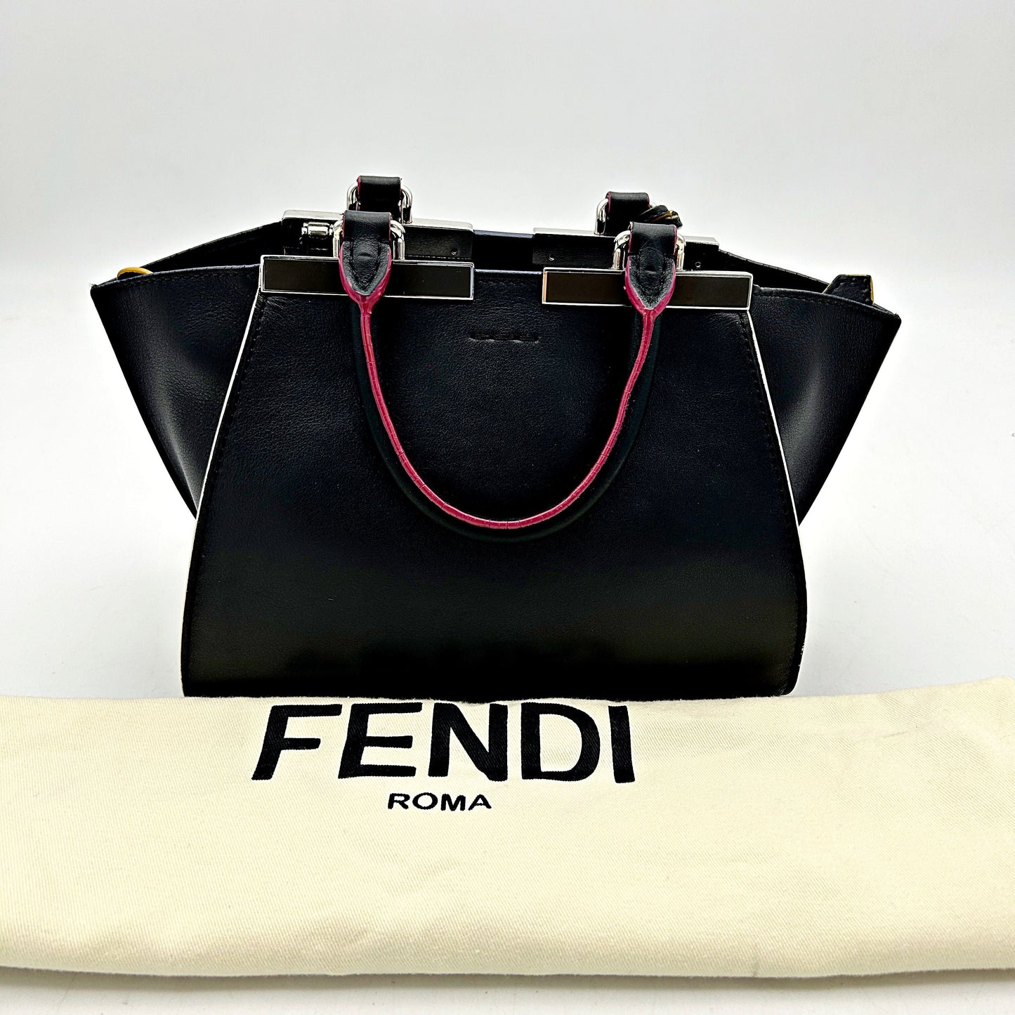 Fendi Petit Trois Jour Leather Handbag Black LA11536