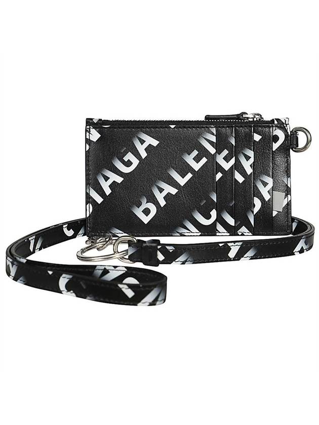 Luxury Balenciaga Trending 2026 Logo All Over Print Cash Keyring Card Case Black
