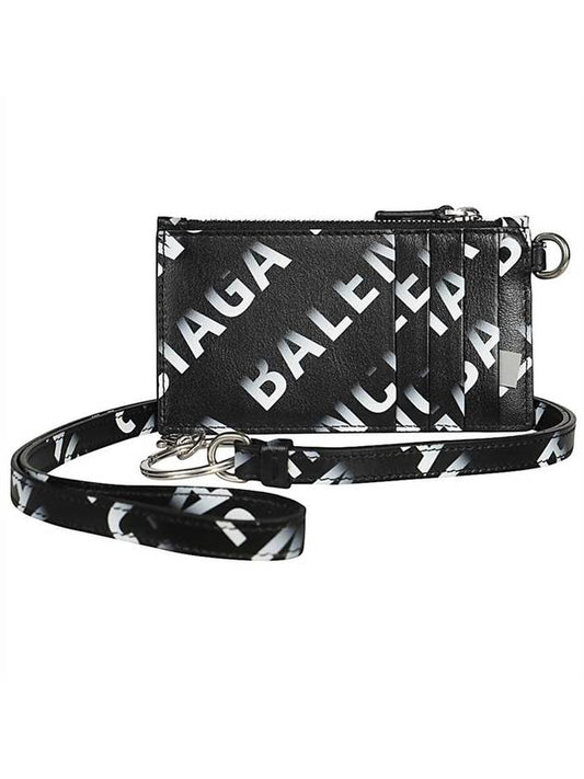 Luxury Balenciaga Trending 2026 Logo All Over Print Cash Keyring Card Case Black