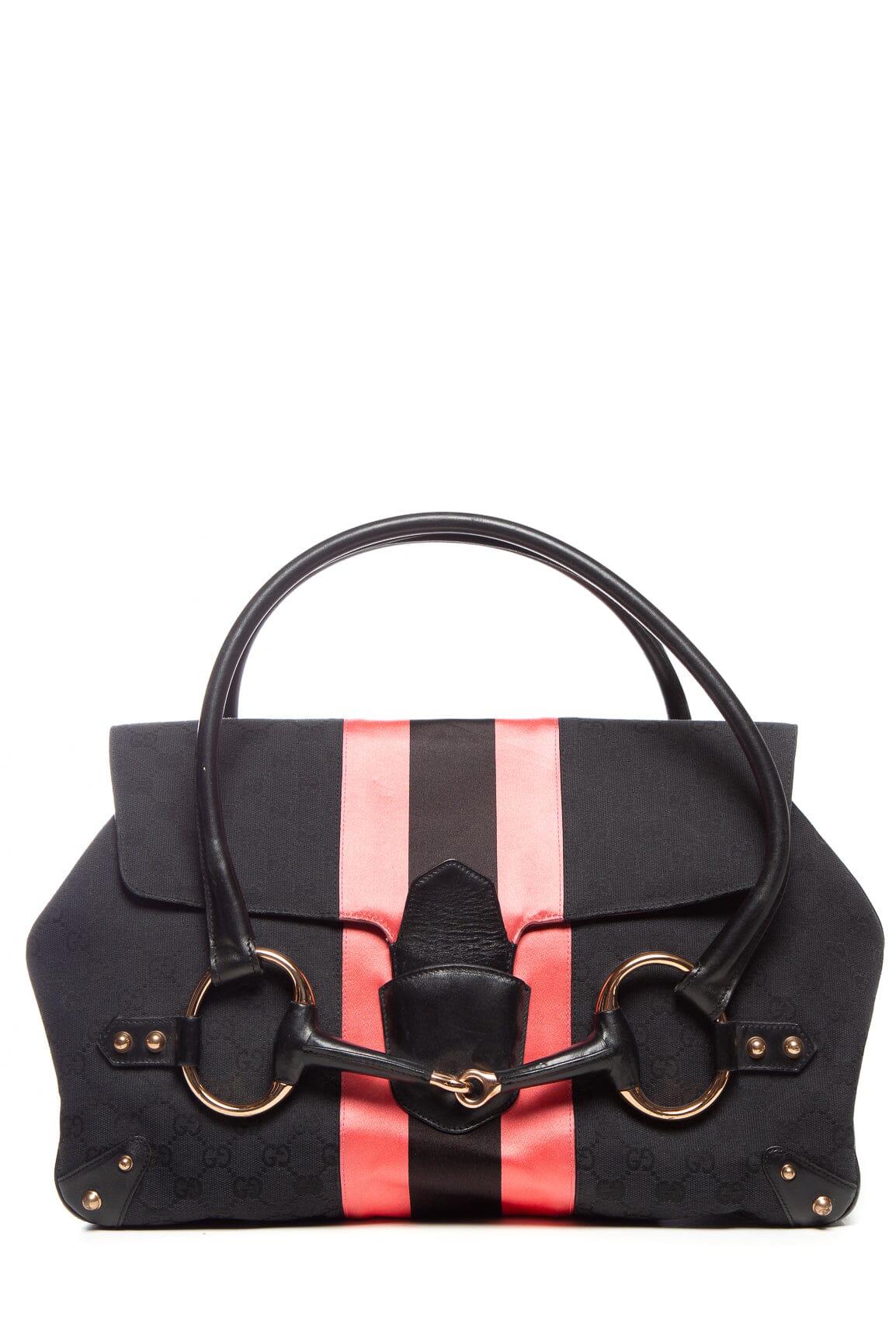Gucci Black GG Canvas Horsebit Chain Shoulder Bag
