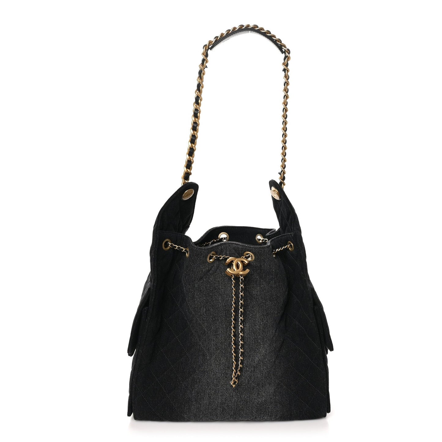 Washed Quilted Medium Chanel 25 Handbag Black