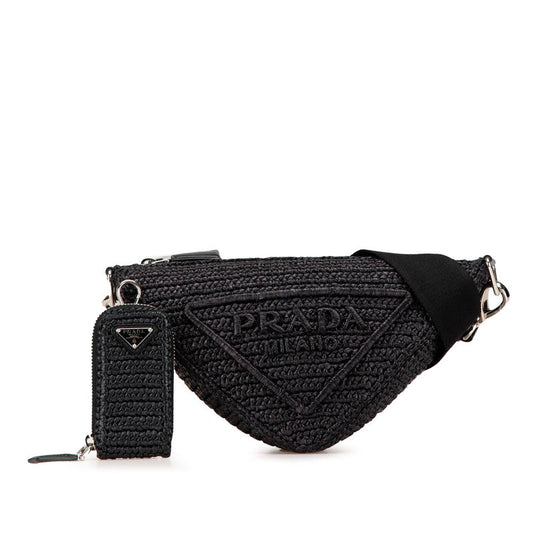 Prada Triangle Crochet Raffia Shoulder Bag