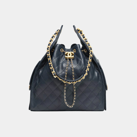 Chanel 25 Medium Handbag Grained Calfskin & Gold tone Metal Dark Blue
