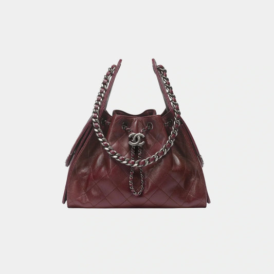 Chanel 25 Small Handbag Grained Calfskin & Ruthenium Finish Metal