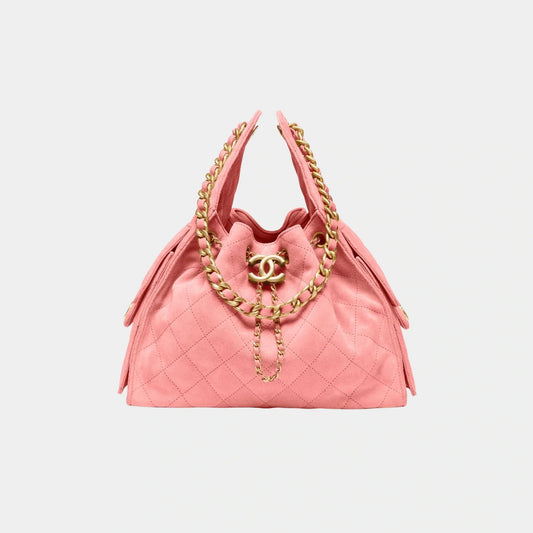 Chanel 25 Small Handbag Suede Calfskin & Gold Tone Metal Pink