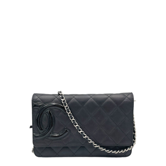 Chanel Cambon Black Wallet On Chain in Calfskin Silver hardware S2409 000792CH