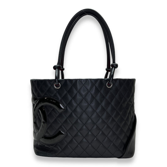 Chanel Cambon Tote Bag Black in Lambskin Silver Hardware S2408 000529CH