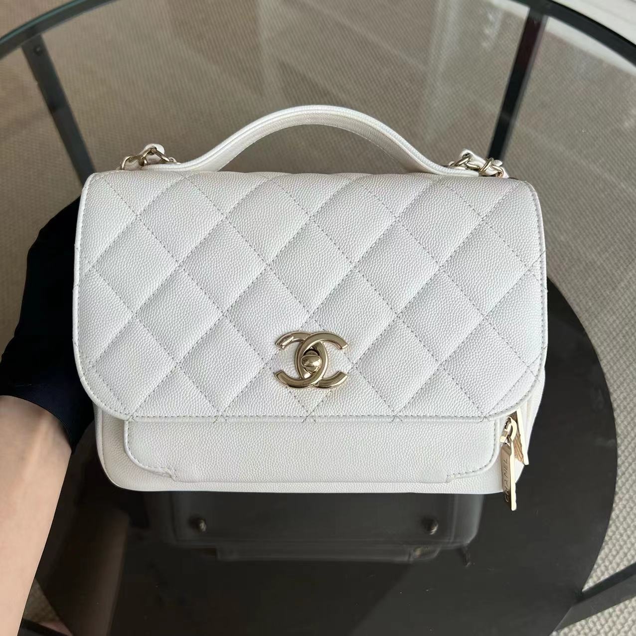Chanel Business Affinity - Caviar Medium White Golden Hardware Series 25
