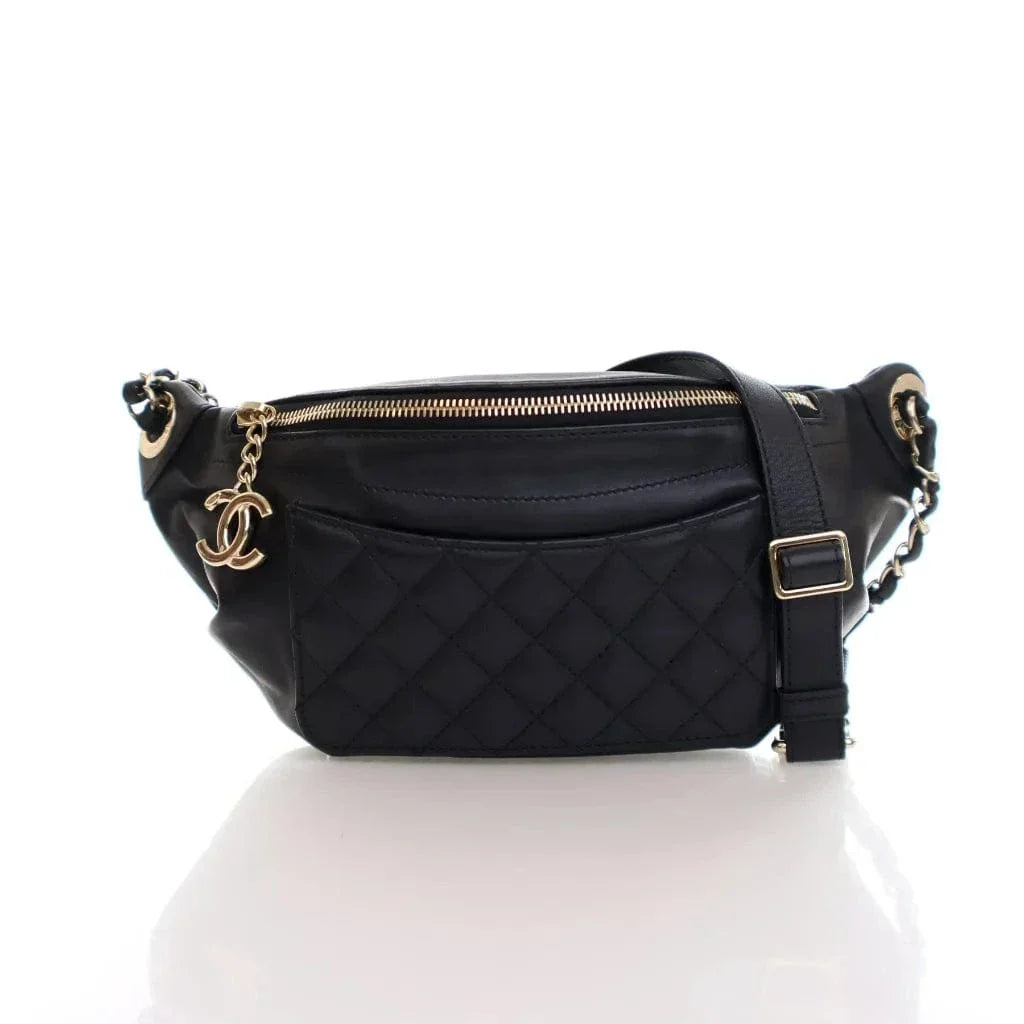 Chanel Black Calfskin Quilted Belt Bag