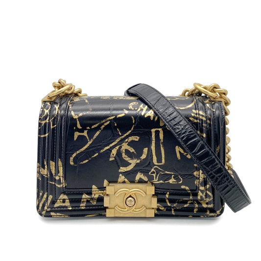CHANEL BOY CHANEL MINI CHAIN SHOULDER BAG BLACK LEATHER 90261555