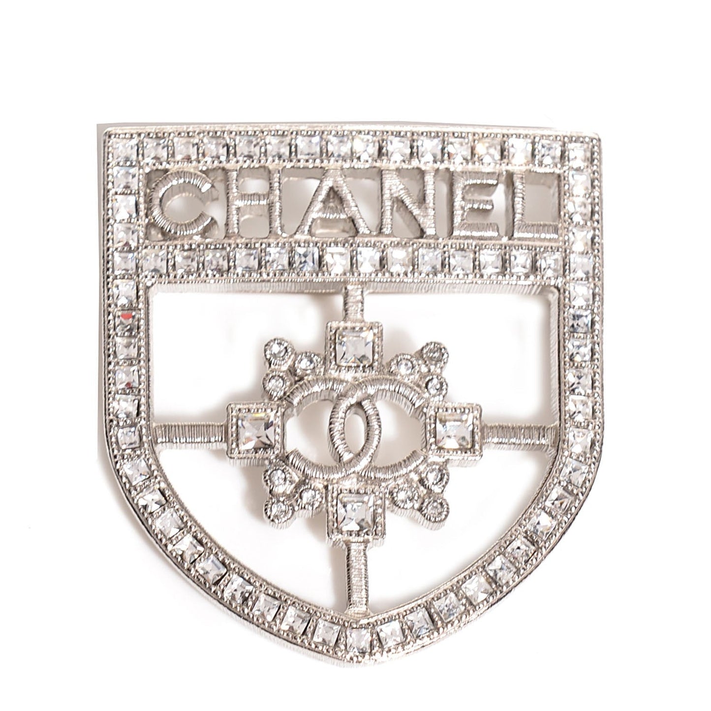 CHANEL CC Crystal Crest Shield Armor Brooch Handbag