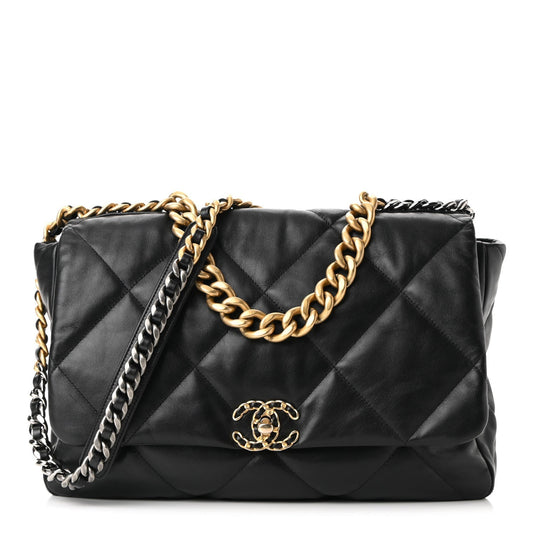 CHANEL QUILTED GOATSKIN MAXI CHANEL 19 FLAP BACK Shoulder Bag