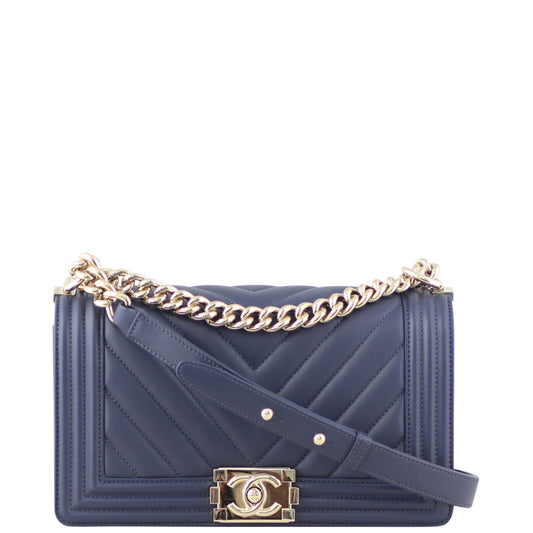 Chanel Boy Chevron Old Medium |  Navy Blue