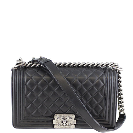 Chanel Boy Bag Old Medium | Black Lambskin 21 Series