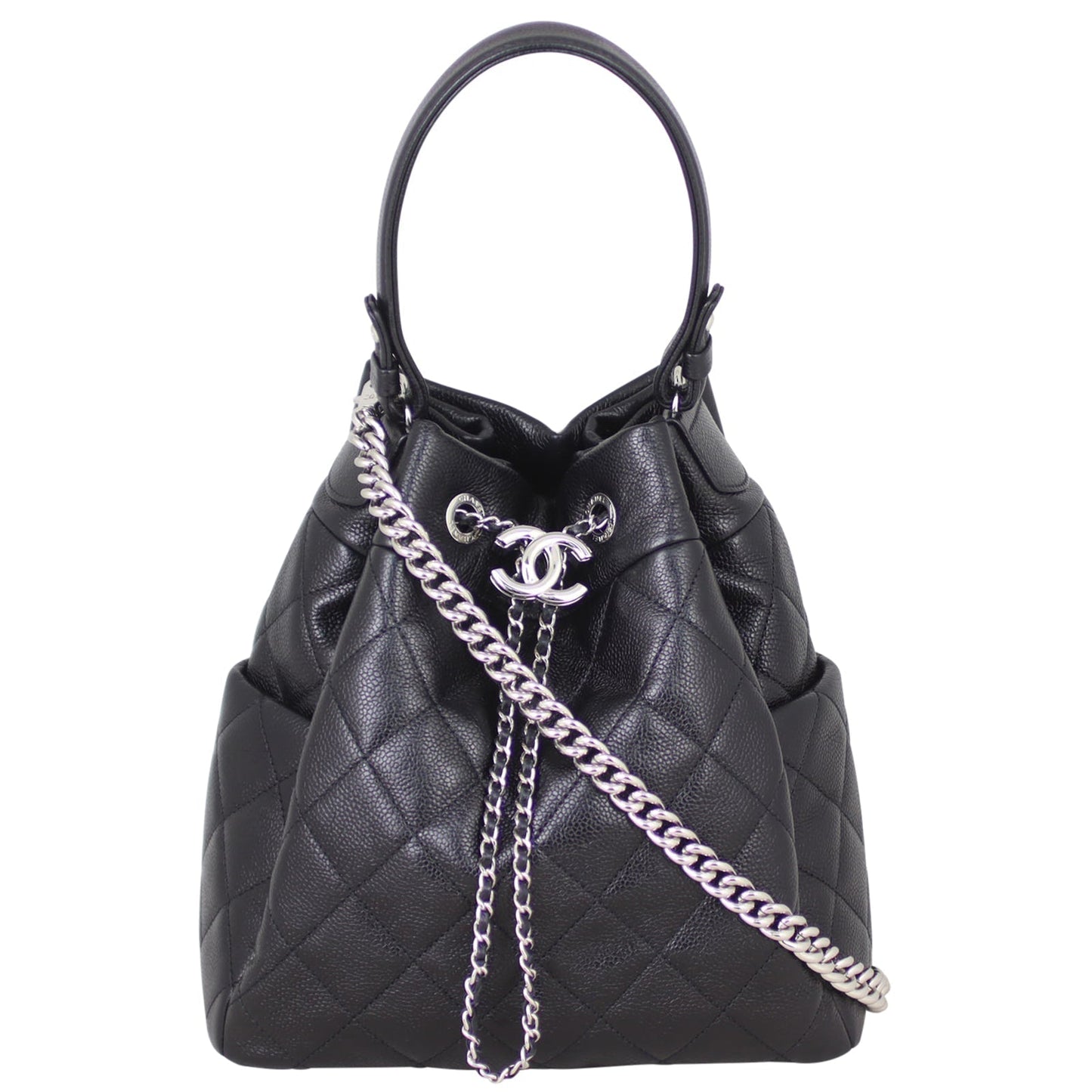 Chanel Quilted CC Drawstring Bucket Bag | Black Soft
