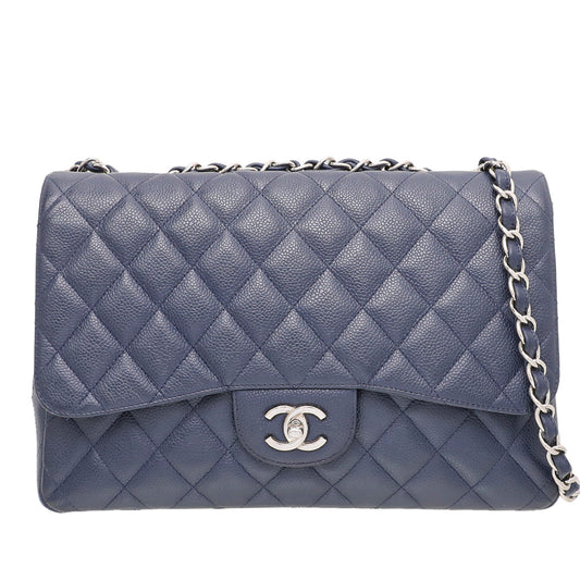Chanel Navy Blue CC Caviar Classic Single Flap Jumbo Bag