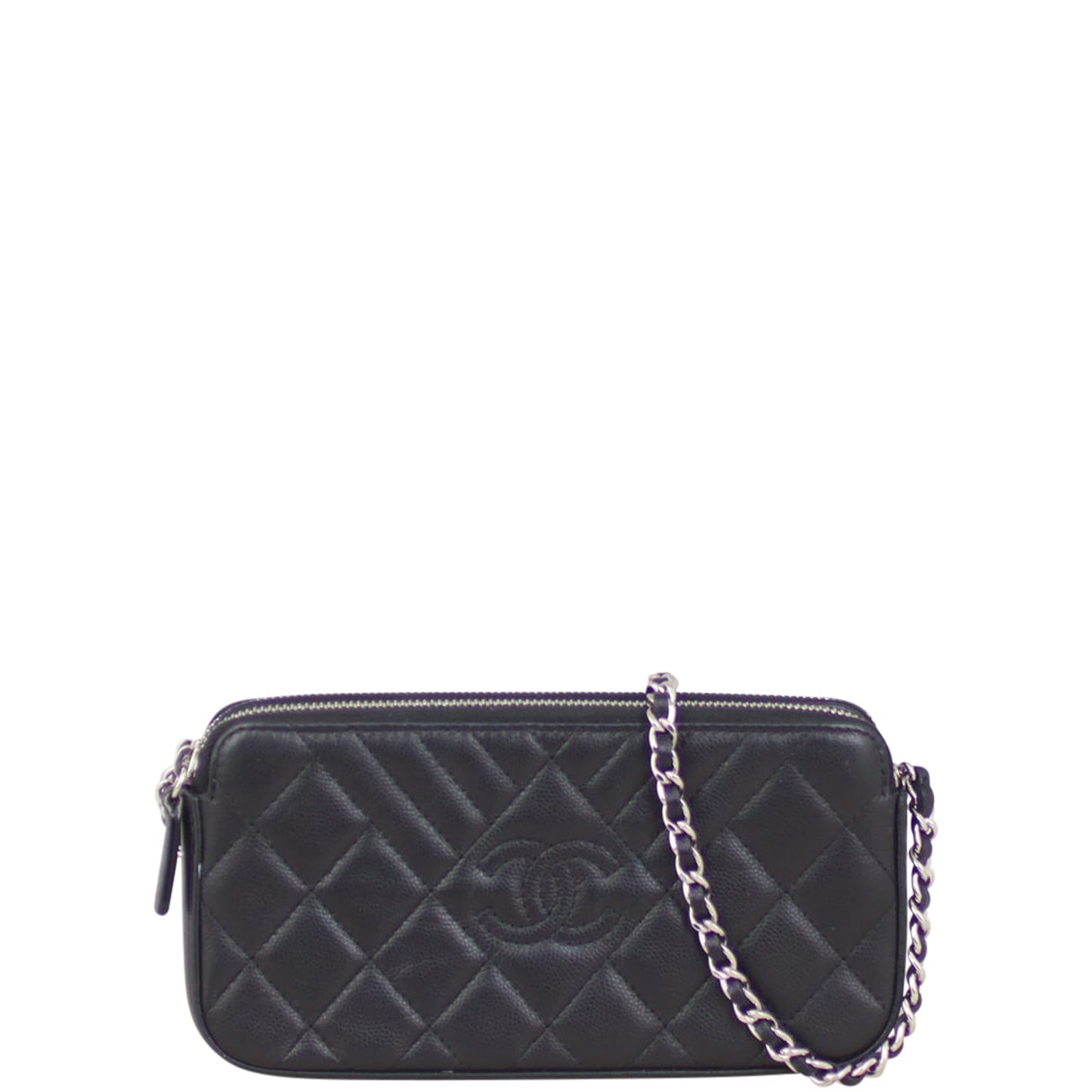 Chanel CC Double Zip Clutch with Chain | Black