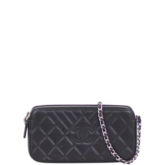 Chanel CC Double Zip Clutch with Chain | Black