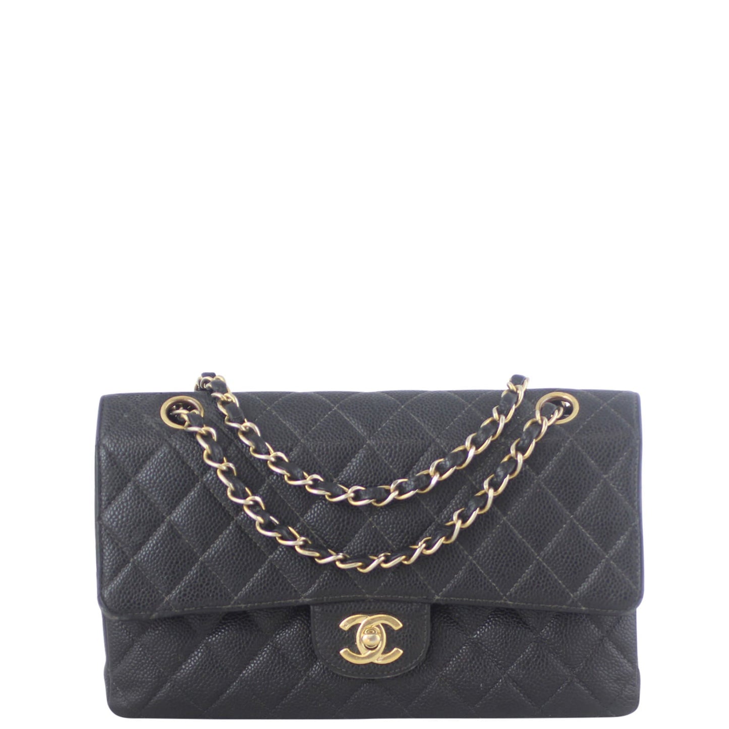 Chanel Classic Double Flap Medium | Black Caviar Gold Hardware Double Chain Strap