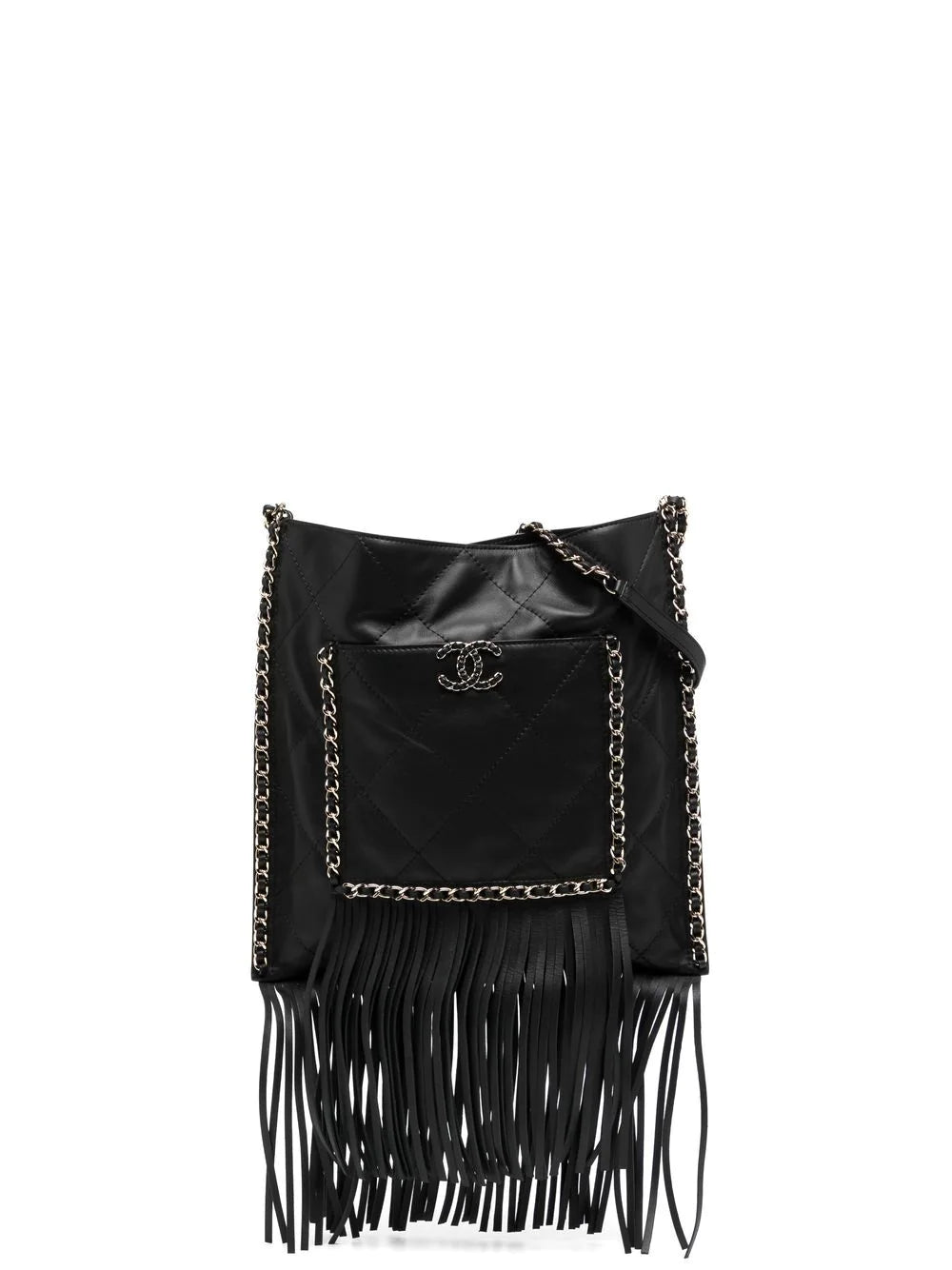 CHANEL Black Leather Fringe Shopping Bag