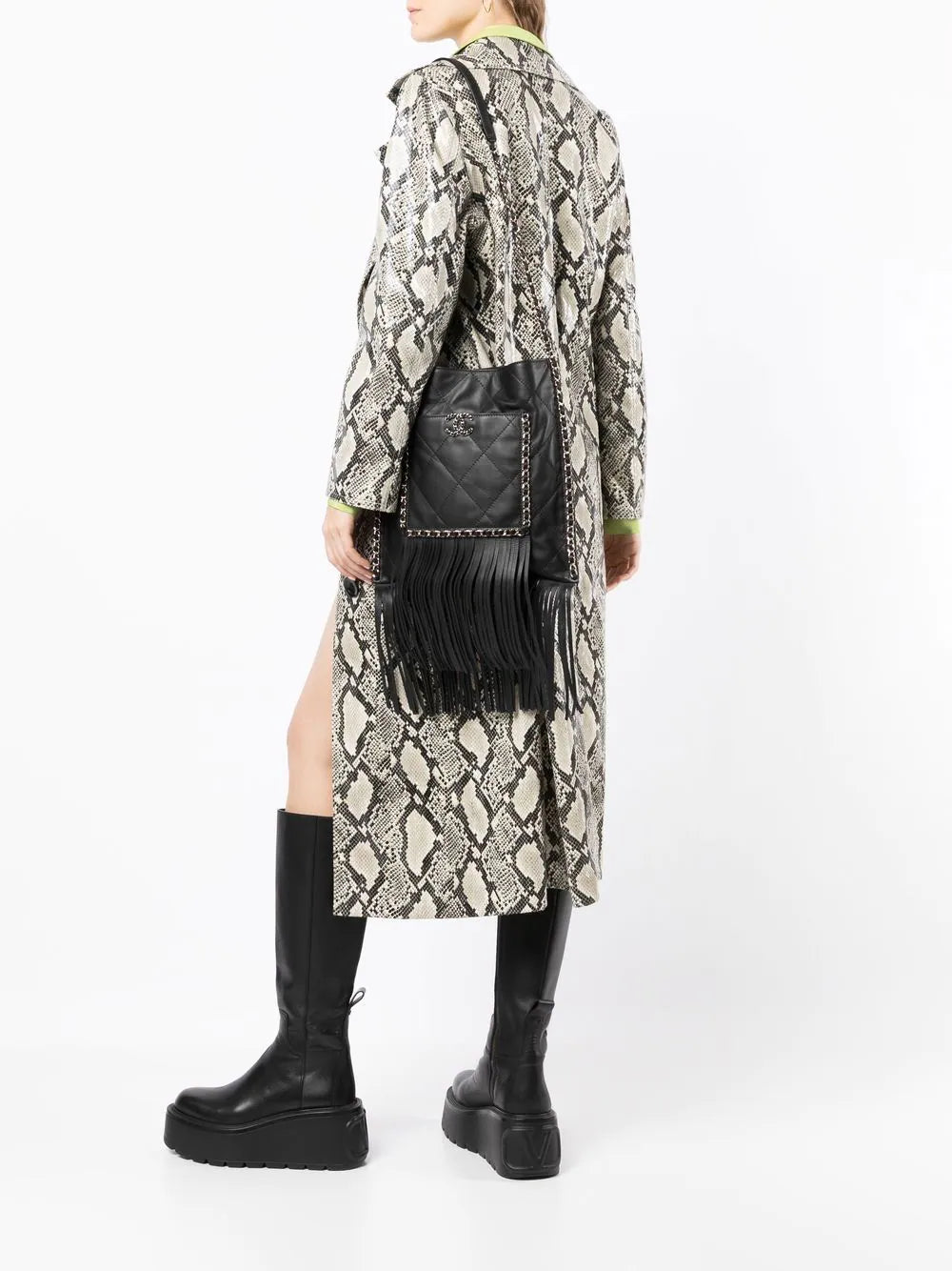 CHANEL Black Leather Fringe Shopping Bag