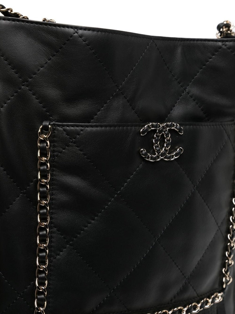 CHANEL Black Leather Fringe Shopping Bag