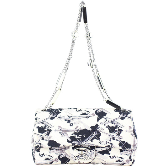 Chanel Printed Airplane Canvas Single Flap Medium