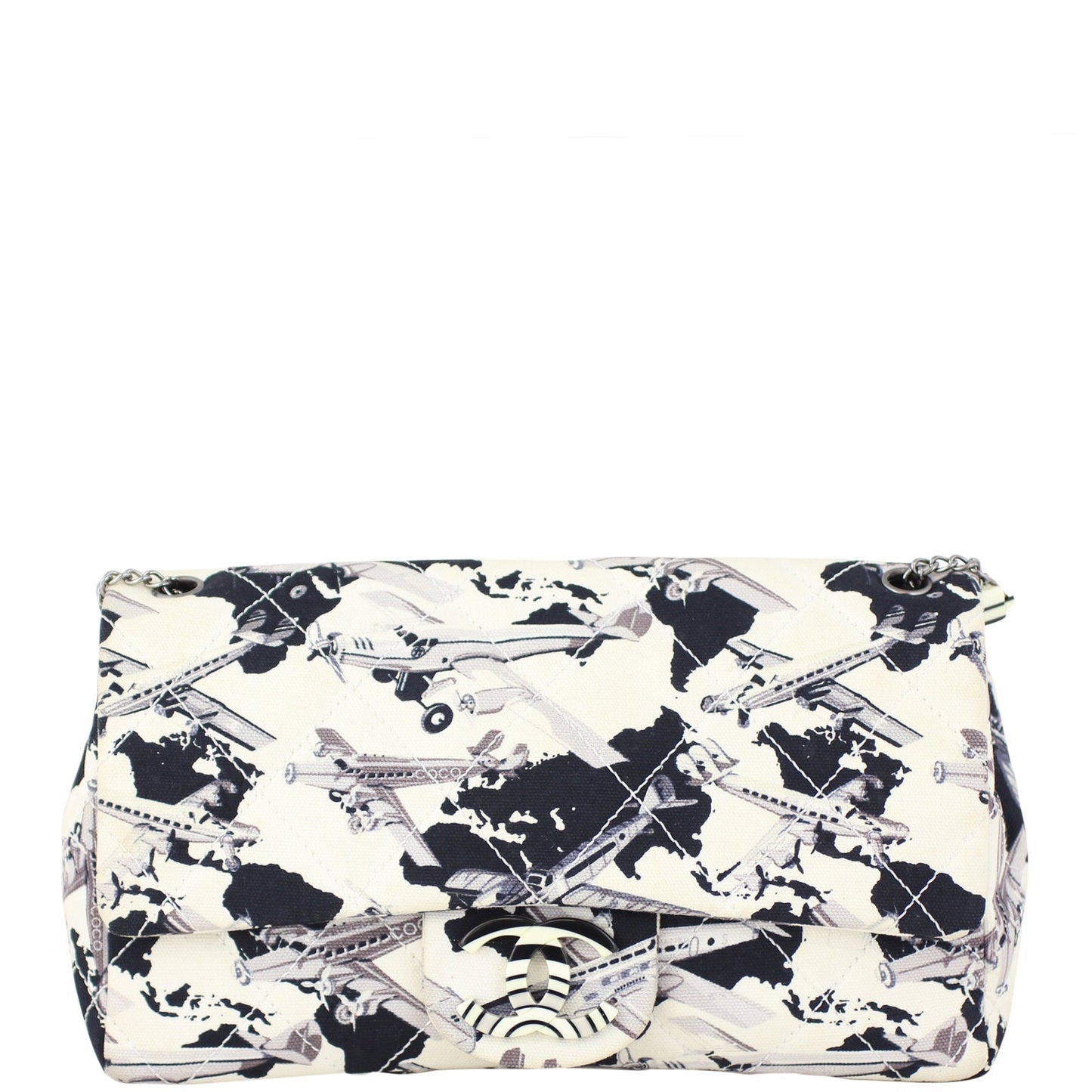 Chanel Printed Airplane Canvas Single Flap Medium