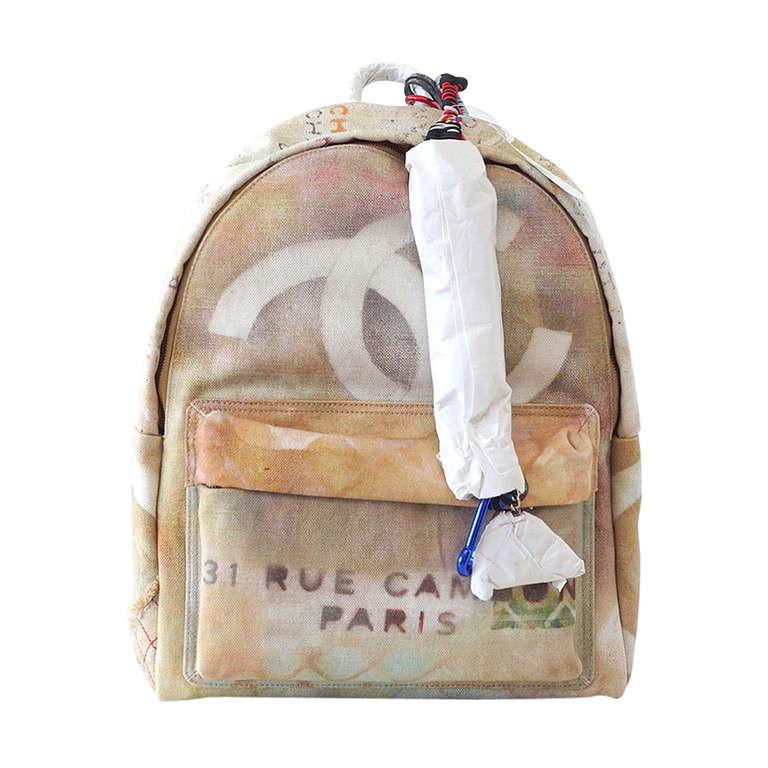 Chanel Bag Graffiti Art School Runway Limited Edition Beige Backpack Rare