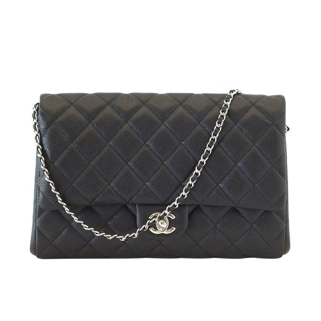 Chanel Bag Flap Flat Black Caviar Clutch Shoulder Bag