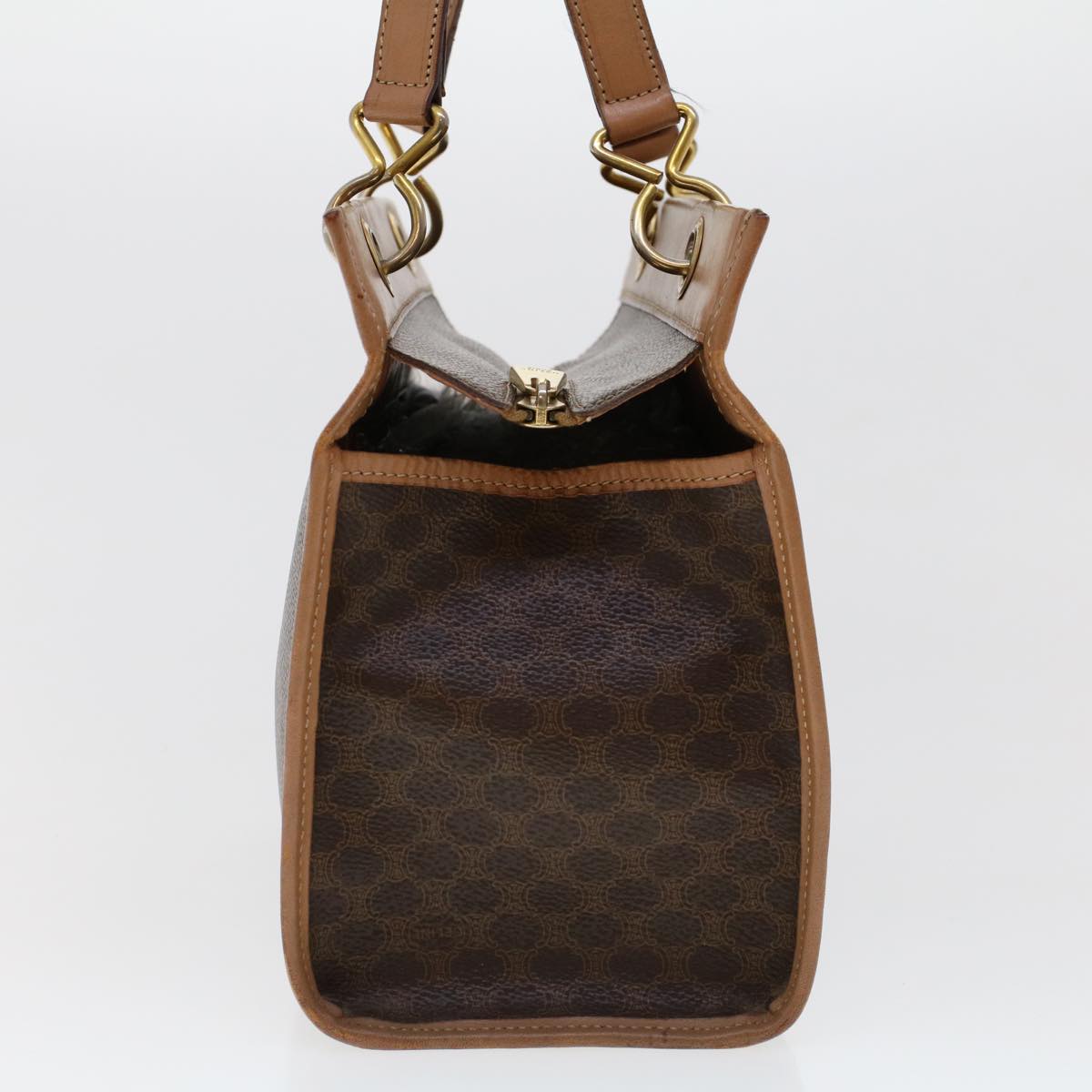 Luxury CELINE Macadam Canvas Hand Bag PVC Leather Brown cl579