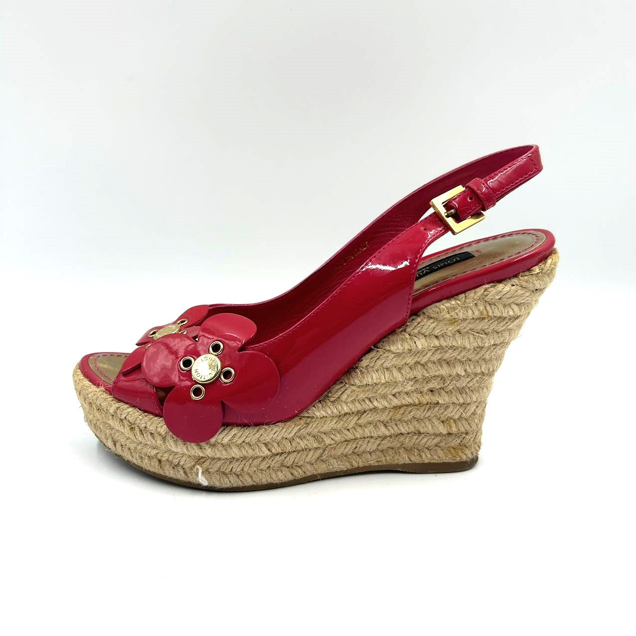 LOUIS VUITTONPatent Leather Jute Wedge Platform Sandal