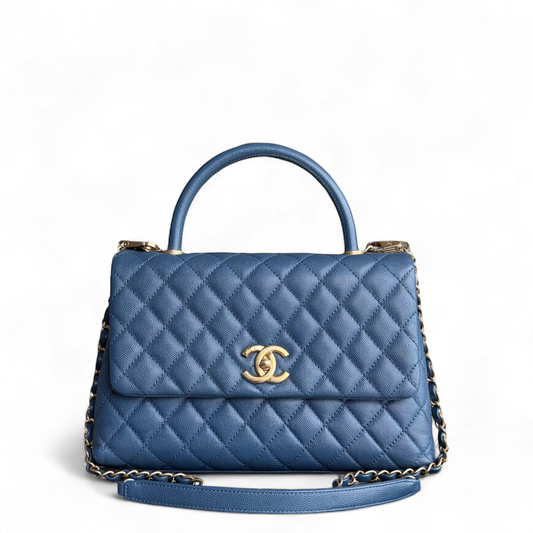 Chanel Coco Handle Medium - Caviar Quilted Blue Grained Calfskin Gold Hardware Series 23