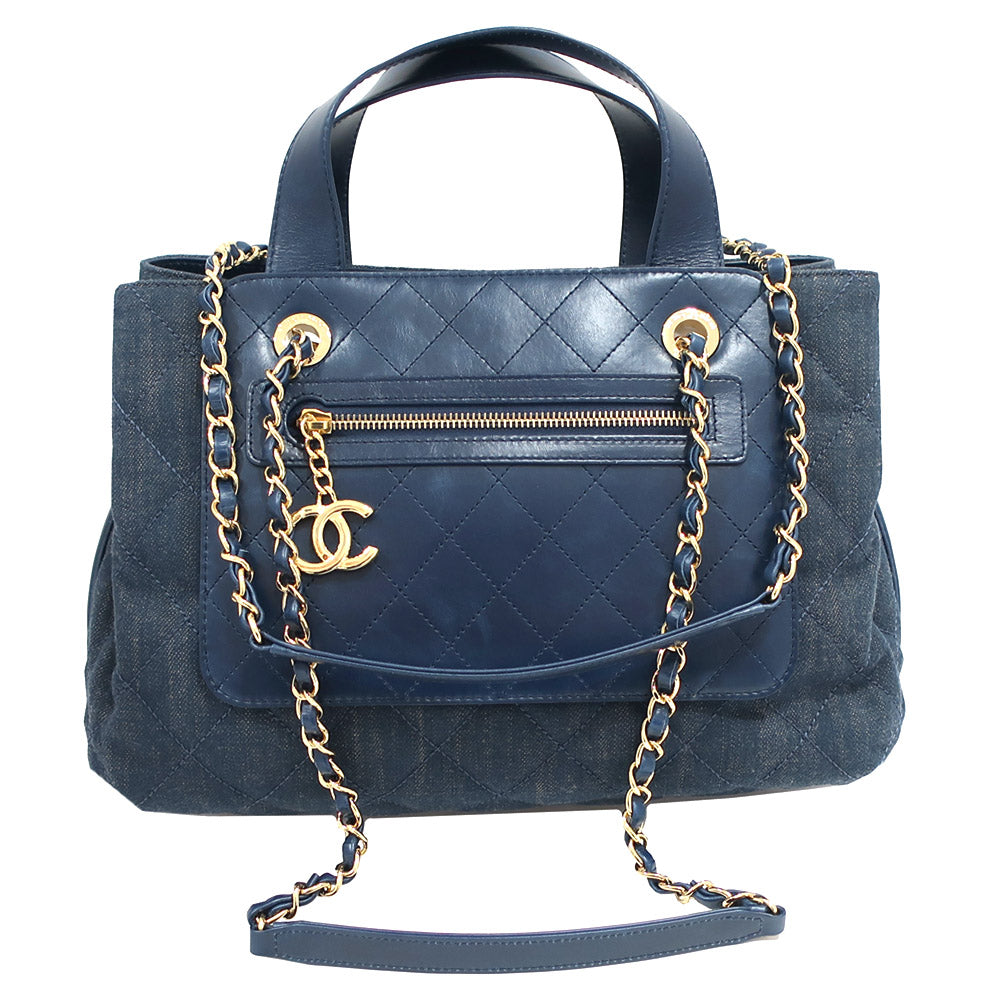 CHANEL Bag Matrasse A93559 Denim Leather Blue G CC Mark 2WAY Hand Chain Shoulder Woman 23rd 8 digit Certificate Box