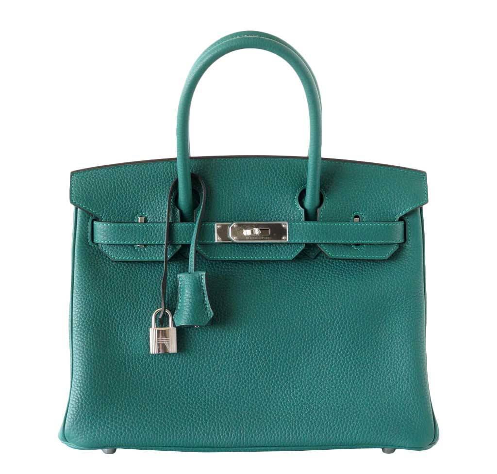 HermesBirkin 30 Malachite Clemence Leather Bag