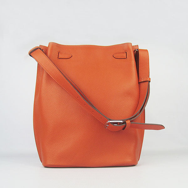 Luxury Hermes Nappa Leather Shoulder Bag orange Silver
