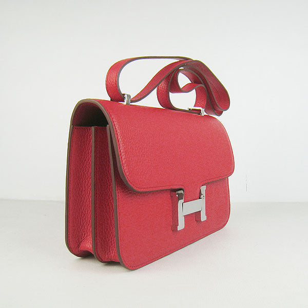 Luxury Hermes calf Leather Message Bag red silver